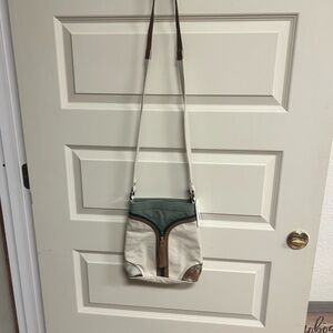 Mona B tan green canvas crossbody Bag